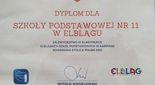 I miejsce SP11 wśród elbląskich podstawówek w kampanii Rowerowa Stolica Polski 2021