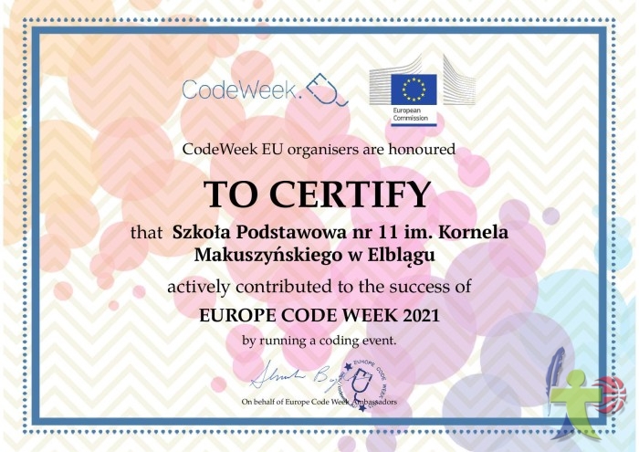 Kodowanie CodeWeek - certyfikat