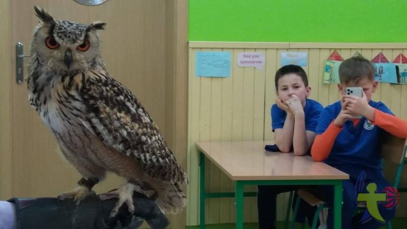 Na dzieci z klas I-III czekała dziś lekcja z żywymi ptakami