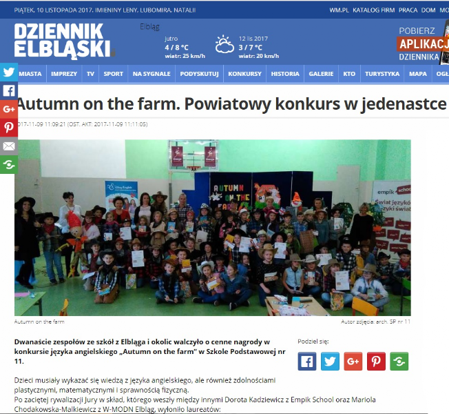 Autumn on the farm. Powiatowy konkurs w jedenastce