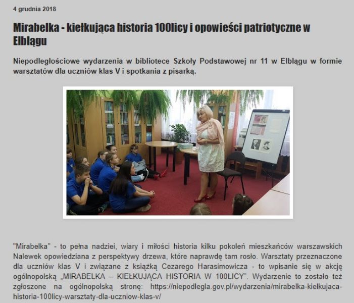 Mirabelka - kiełkująca historia 100licy i opowieści patriotyczne w Elblągu